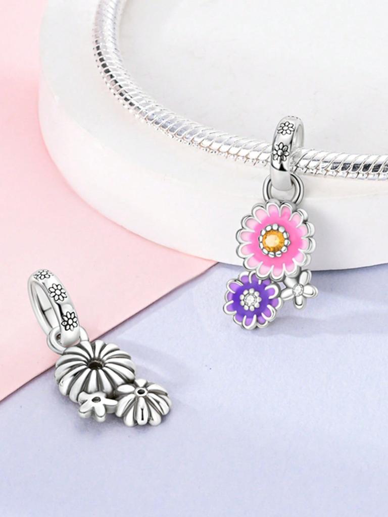 Charms Plata Spring Flowers Beads Charm Copper Plated Fit Charms Copperoriginal Bracelet For Jewelry Making Diy Charm