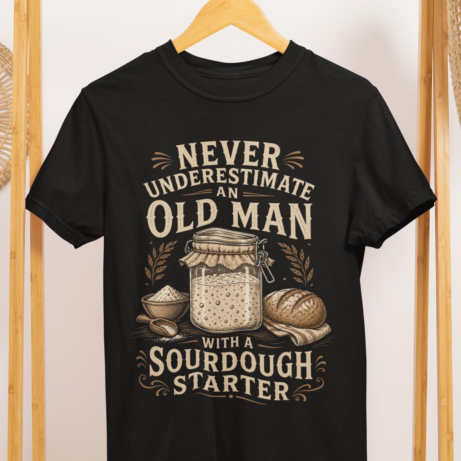 Old Man Sourdough Starter T-Shirt, Funny Bread Baker Gift, Garment-Dyed Cotton Tee L