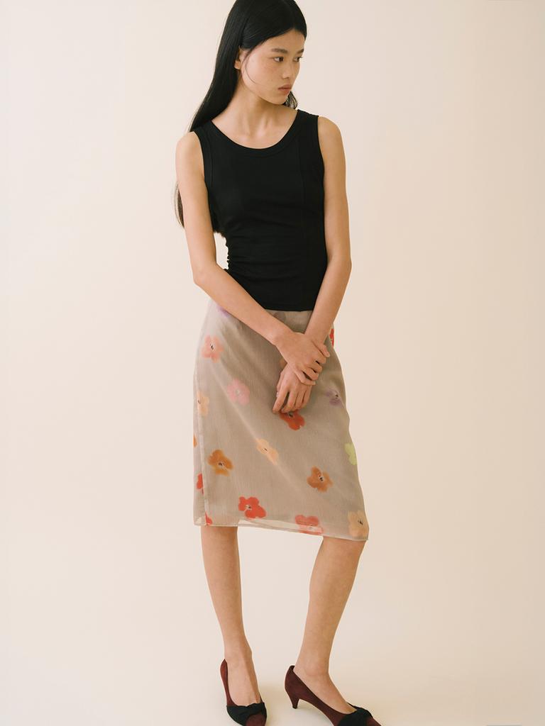Average Attitude Sheer Floral Skirt_Dusty Taupe