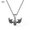 Trendy Necklace Men's Stainless Steel Personalized Design Bat Wings Punk Style Skull Accessories