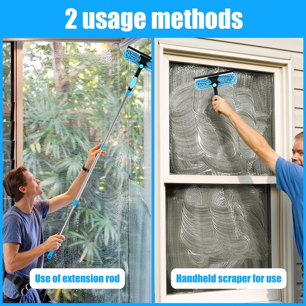 2 in 1 Window Squeegee Kit Lengthened Glass Cleaner Tool Rotatable Telescopic Window Washing Kit for Shower Glass Door Mirrors