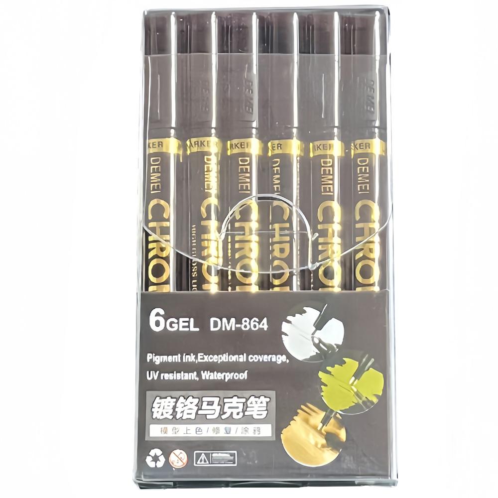 6pcs/Kit High Gloss Liquid Chrome Mirror Marker Pen 2mm DIY Reflective Permanent Gold SILVER Paint Pen for On Any Surface