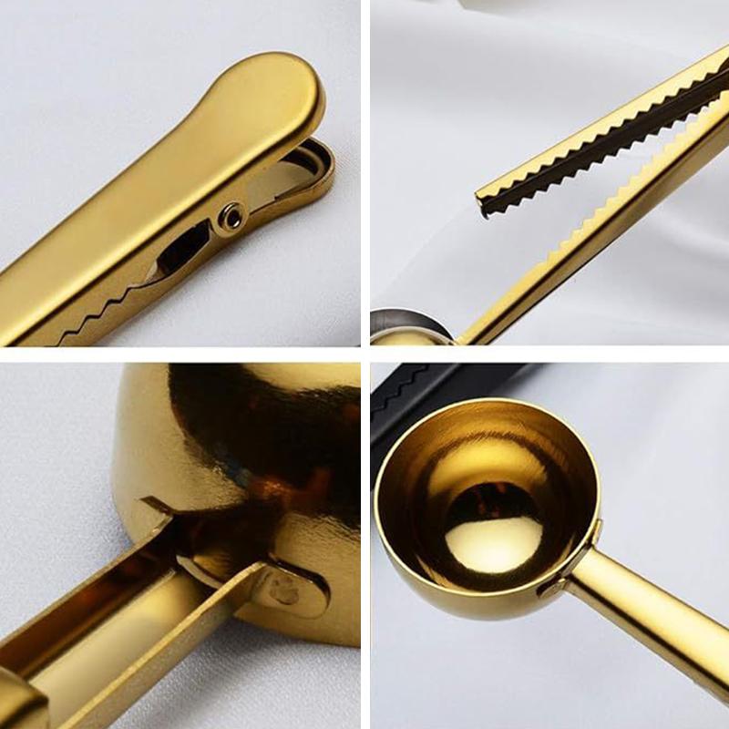 Stainless Steel Measuring Spoon Coffee Bean Spoon With Sealing Bag Clip Spice Milk Powder Scoop Baking Scale Spoon Kitchen Tool