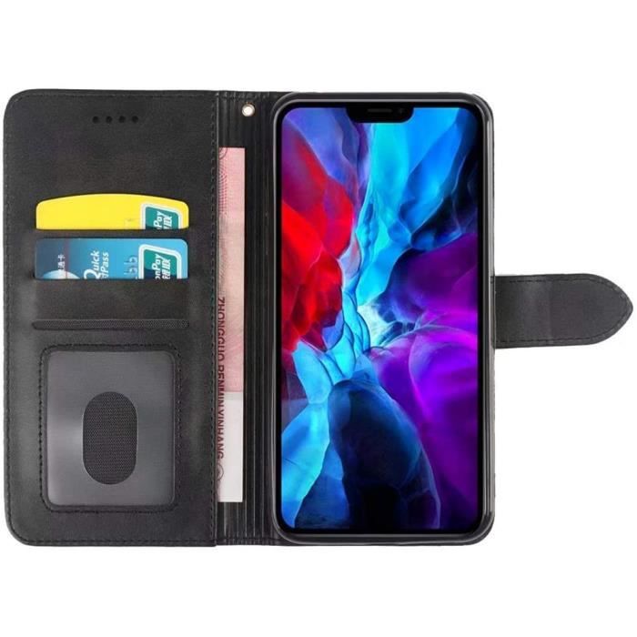Coque Rabat pour iPhone 12 Pro Max (6,7"), Premium Protection 360° Intégrale Emplacement Carte - Noir