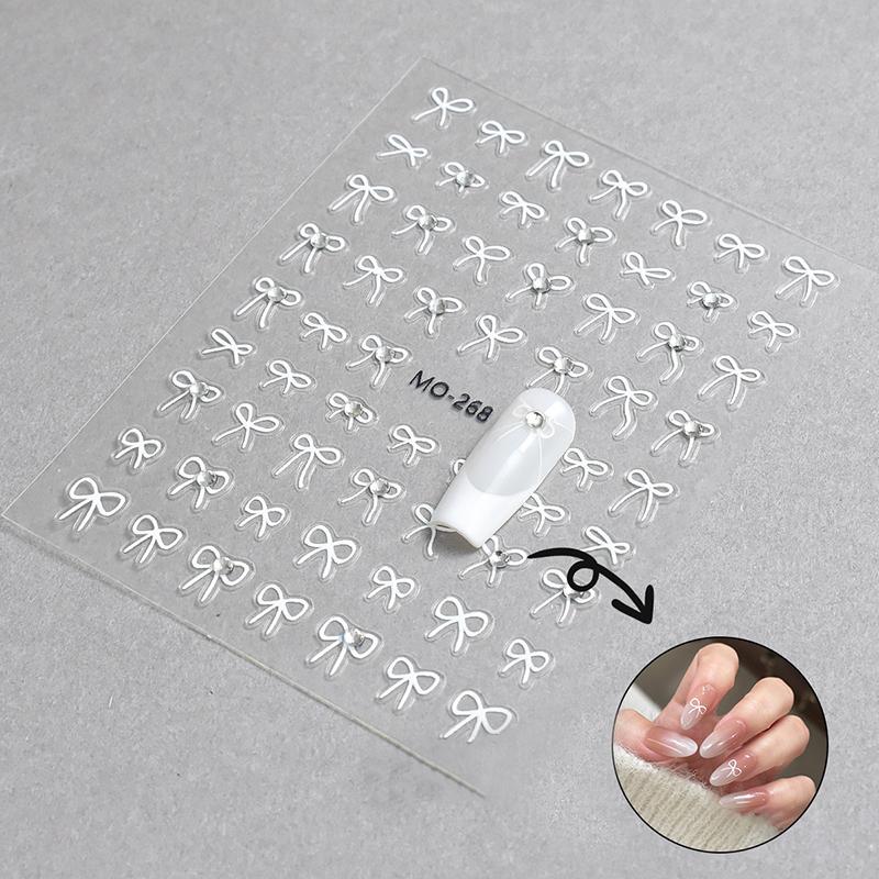 1Pcs 3D Japanese Mini Bow Nail Art Stickers  Cartoon Sale Black White Ribbon Nail Decoration Decals Diy Nail Accessories