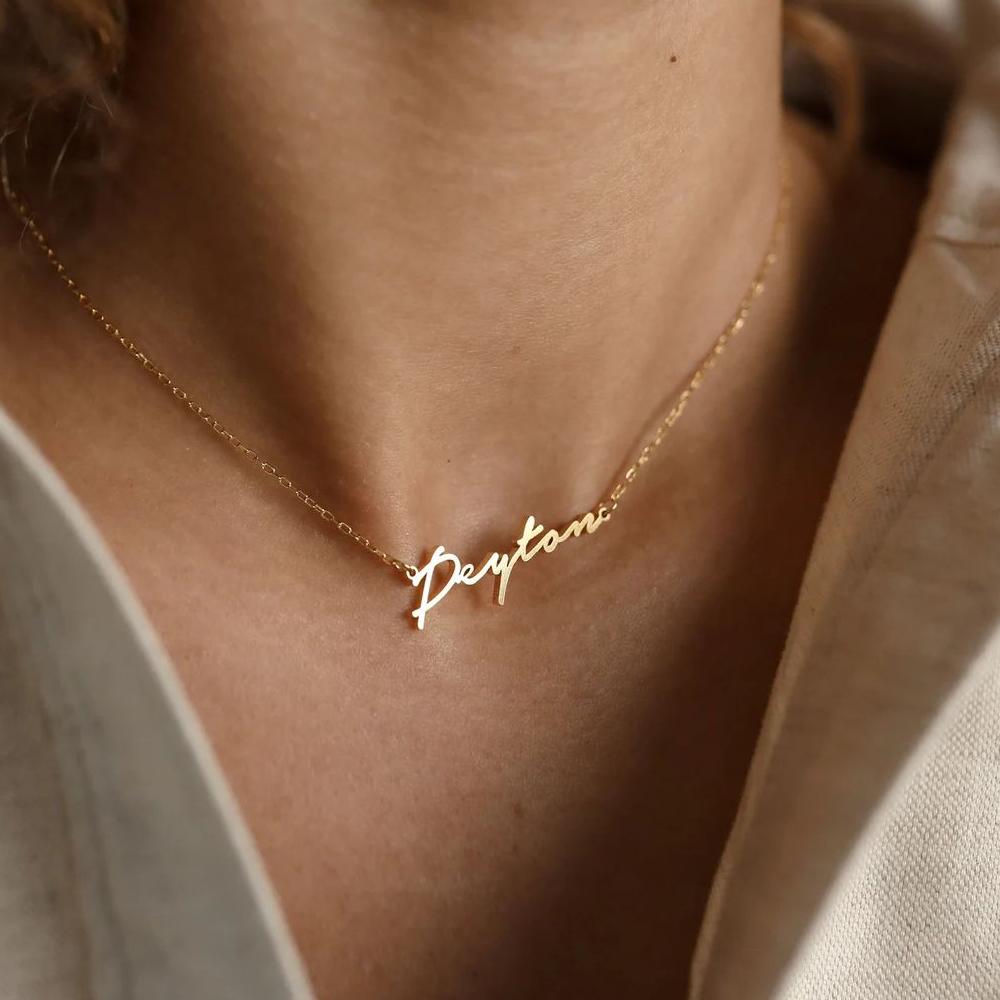 Stainless Steel Initial Necklace Custom Personalized Letter Choker Necklace Pendant Nameplate Gift