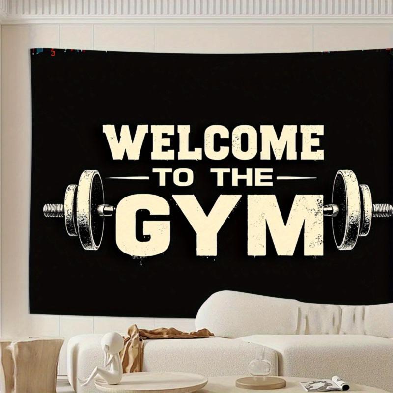 VIKAMA Willkommen im Fitnessstudio Wandteppich Retro-Industriedesign Perfekt für Fitness-Dekor Heim-Fitnessstudio Wandgestaltung und Fotokulissen