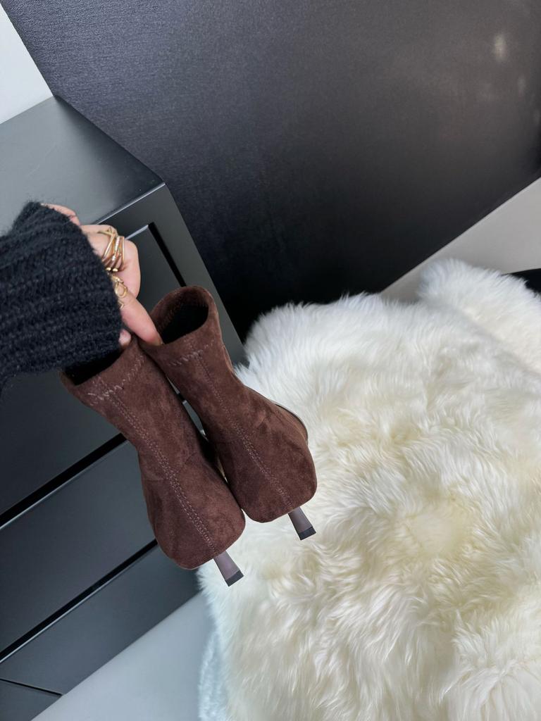 Pointed short tube splicing niche design sense Martin boots versatile camellia leopard print sleeve elastic thin boots retro