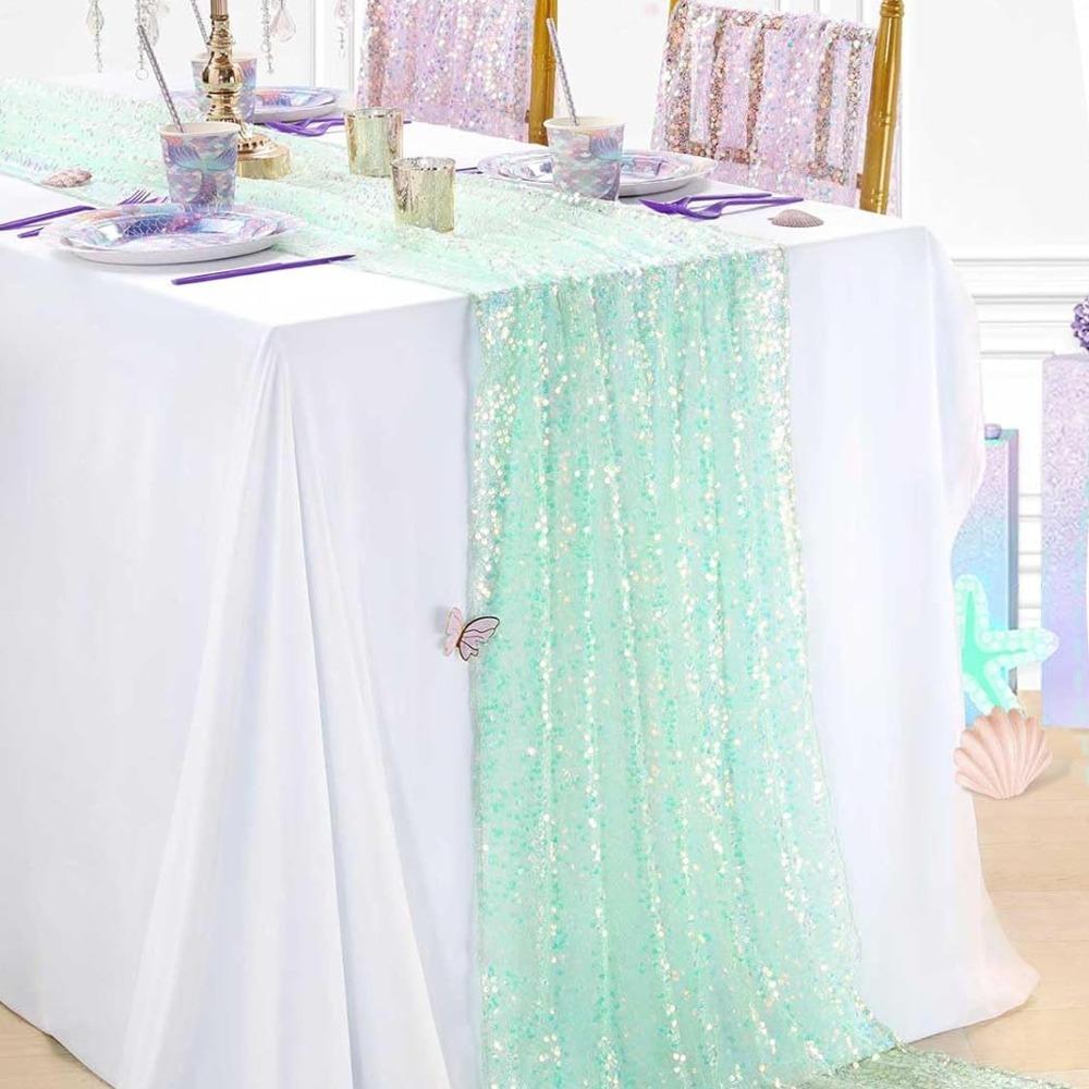 New Iridescent Sequin Table Runner Glitter Sequin Mermaid Table Cover Heat Insulation Table Cloth Wedding Birthday Party