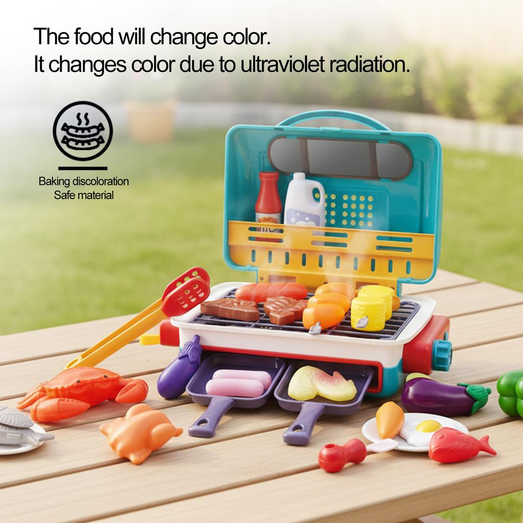 Kids Simulated Barbecue BBQ Grill Playset with Spray Light and Sound Pretend Play Kitchen Cooking Toy BBQ Educational Toys