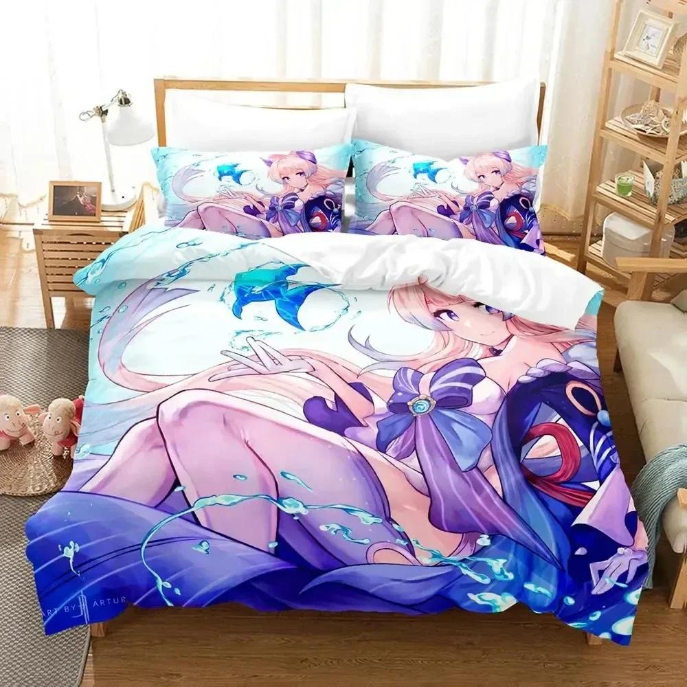 Anime Genshin Impact Sangonomiya Kokomi Sängkläder Set Sovrum Mjuk Modern Sängöverkast Bekväm Påslakan Täcke Örngott