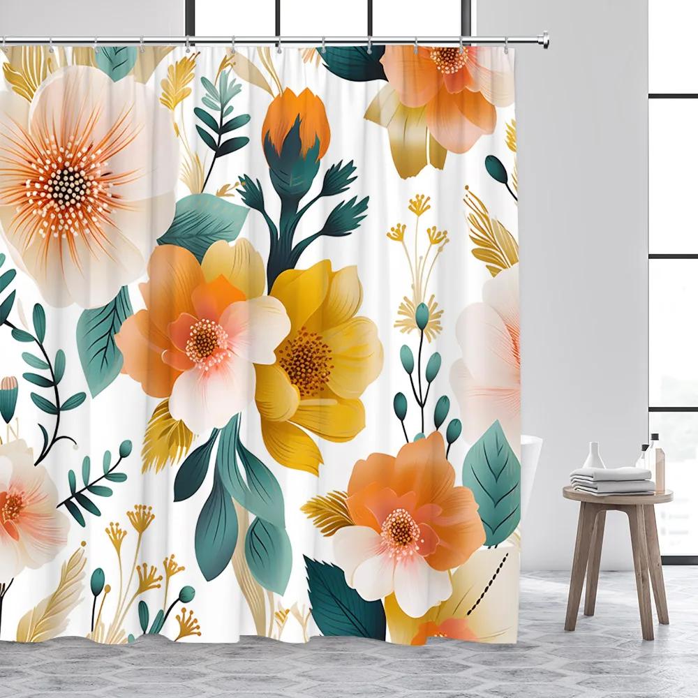 Hummingbird Shower Curtain Spring Flower Watercolor Farm Plant Green Leaf Butterfly Cute Cat Polyester Fabric Bathroom Decor Set