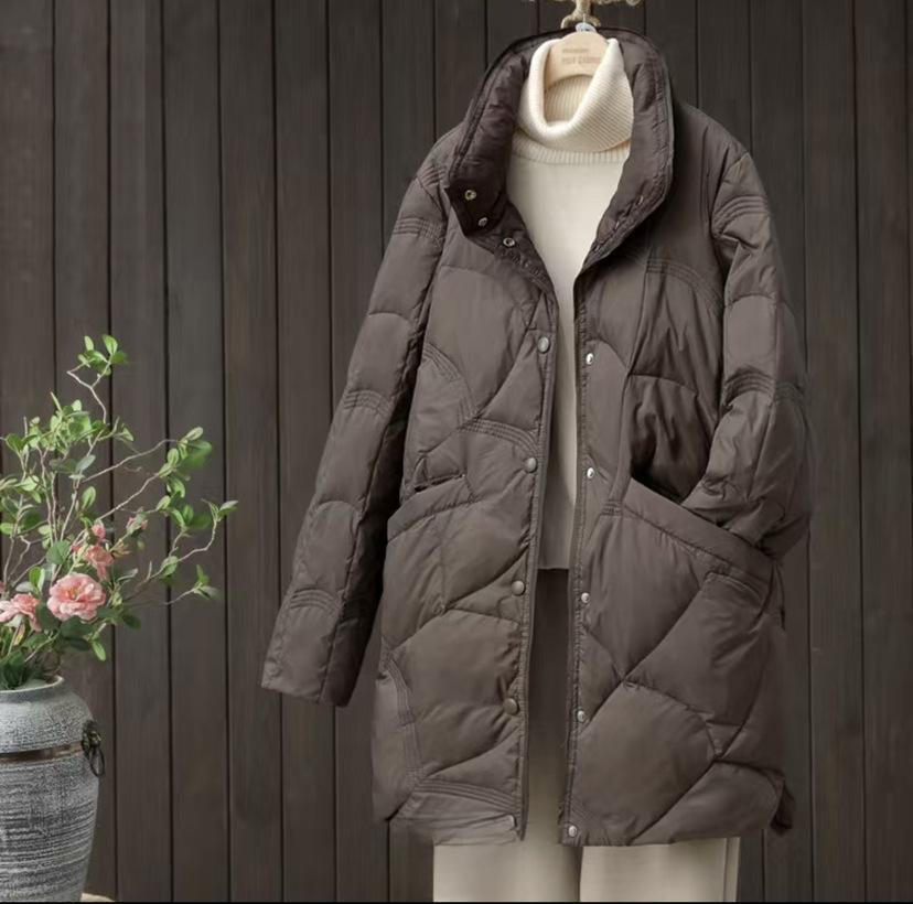Women Lightweight Winter Warm Jacket 90% White Duck Down Vintage Down Parkas Long Coats
