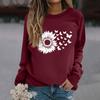 Women's Fashion Casual Long Sleeve Solid Color Printed Round Neck Top Sweatshirt
