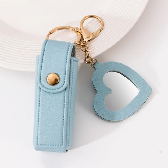 Lipstick Clip Keychain Pendant with Mirror Imitation Leather Lip Gloss Holder Heart-Shaped Pendant Alloy Key Ring