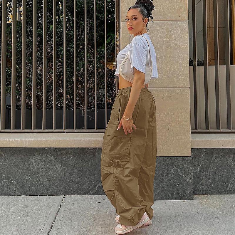 Women's Fashion Casual Solid Color Print High Waist Trousers Pants Capris