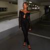 Damen Spitzen Durchsichtig Cut-Out Schulterfrei Langarm Body Jumpsuit Sexy Enganliegend 2025