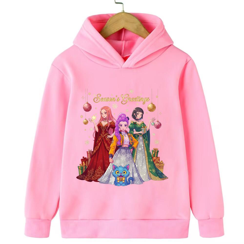 Kpop Devil Hunter Anime Series Cartoon Christmas Printed Casual Fashion Comfortable Hooded Sweatshirt 110cm