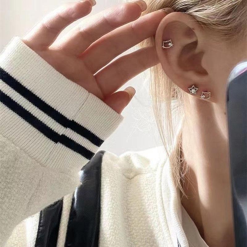 Cute Cat Shining Zircon Earrings Kawaii Earrings Cartoon Sweet Ear Studs Jewelry