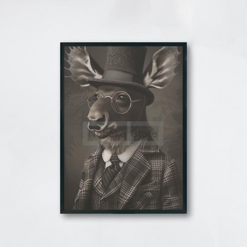 Gentleman Vintage Animals Poster Antique Design Prints Canvas Painting Retro Wall Art Pictures Home Room Monochrome Decoration