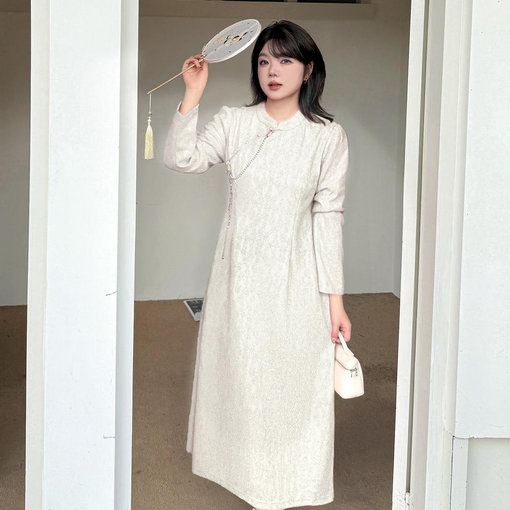 Large Size Women's Clothing Engagement Certificate Cheongsam Skirt Women's Autumn New Lace Waist Dress 343402