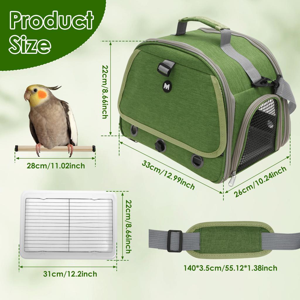 Bird Carrier Parrot Travel Cage with Tray and Breathable Clear Window Portable Bird Travel Carrier Double Zipper Clear Door