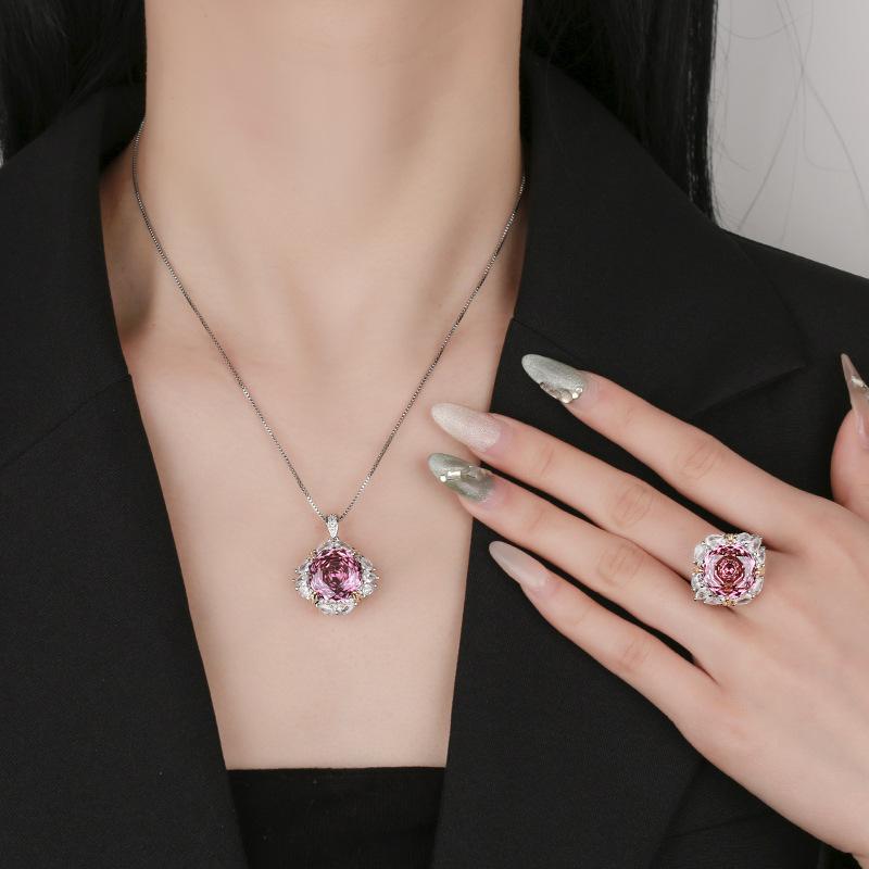 Product Jewelry Copper Bottom Gold Plated Rose Cut Light Luxury Set Female Main Stone 14Mm