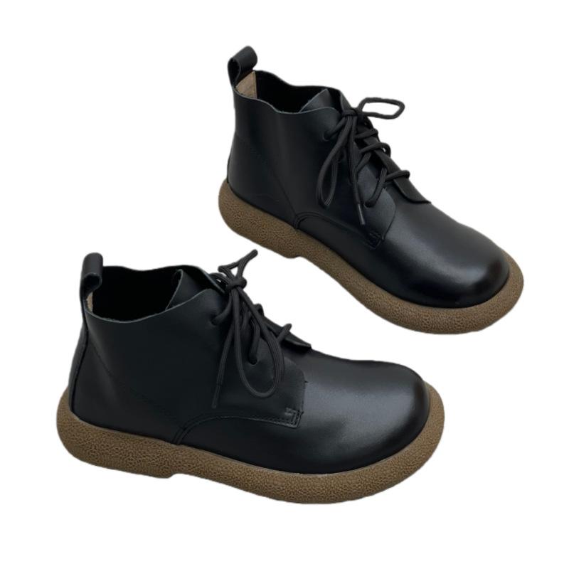 Kurzstiefel-Stil, Rundzehen, Flachabsatz, Schnürschuhe mit weicher Sohle für Damen, High-Top-Schuhe
