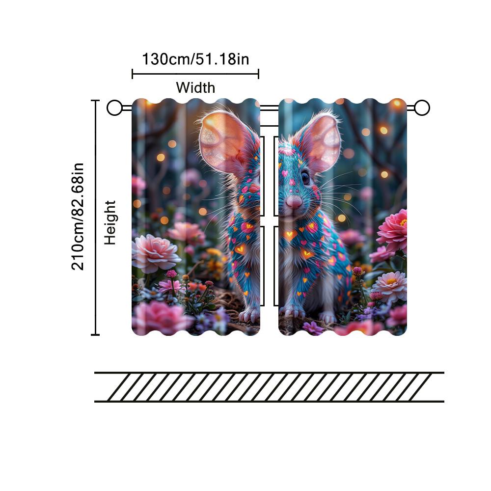 2 Stück, Filtervorhänge (ausgenommen Stangen, unbeweglich, ohne Batterien) farbenfrohe Mäuse und Herzen zur Verwendung in Schlafzimmern und