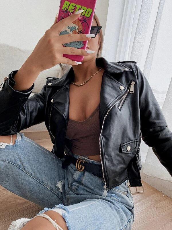 Leather Motorcycle Jacket for Women - Spring & Autumn Slim Fit