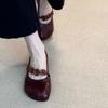 Retro Okrągły Czubek Damskie Buty Mary Jane Miękka Skóra Elastyczny Pasek Wszechstronny Detal z Guzikiem Jesień Miękkie Wygodne Pojedyncze Buty