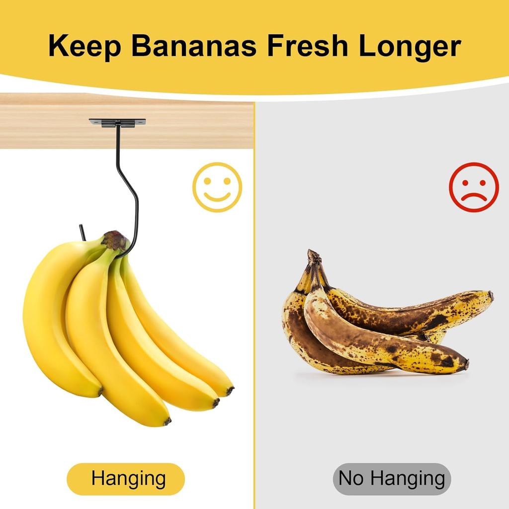 2 Pack Banana Hook, Magnetic Foldable Banana Hanger, Self Adhesive Banana Hook Under Cabinet for Keeping Fruits Fresh and Hanging Kitchen Implements