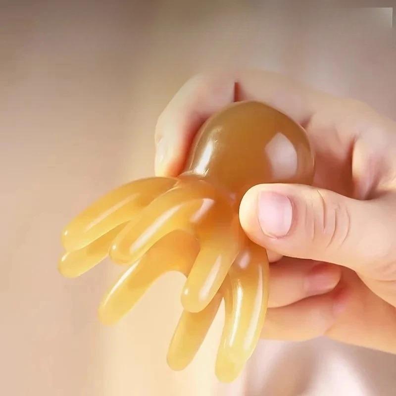 Octopus Massage Comb Resin Head Meridian Scraping Scalp Massage Brush Acupuncture SPA Gua Sha Massage Comb for Fatigue Relief