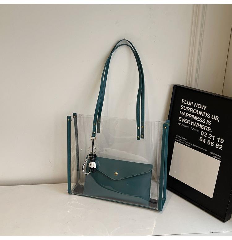 

Hot-selling transparent pvc niche design large-capacity shoulder bag fashionable and lightweight waterproof child and mother bag зелений