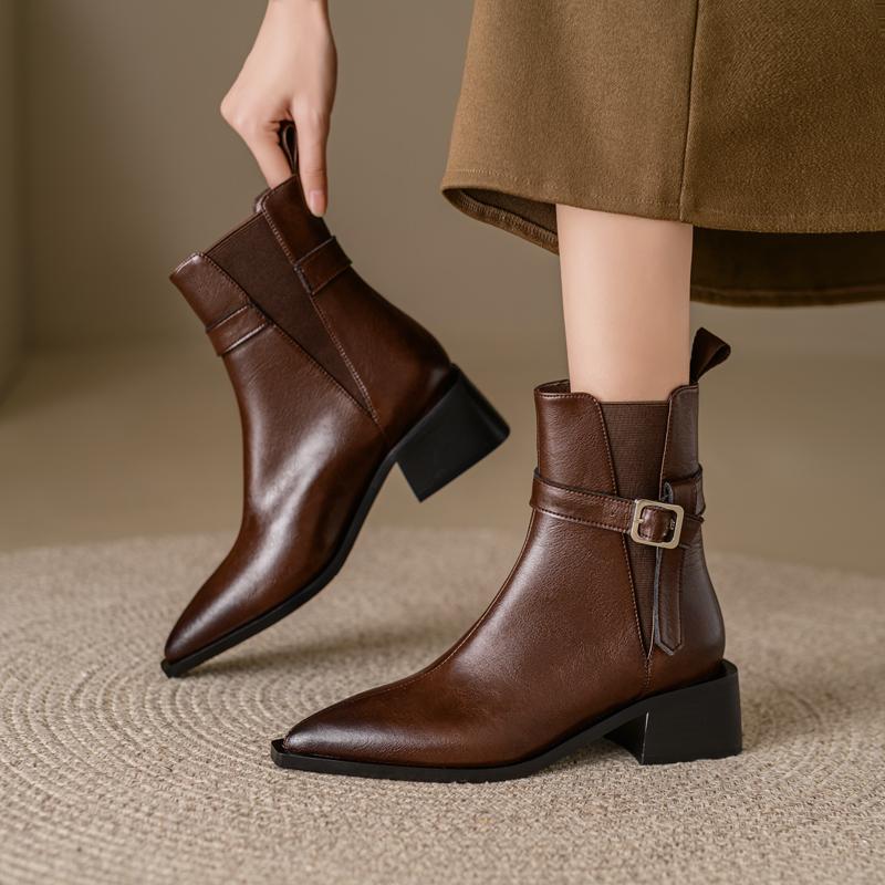 

Fashion 2024 Autumn Genuine Leather Women Boots Pointed Toe Boots for Women Winter Ankle Boots Short Boots Chelsea Boots Leather Shoes 40