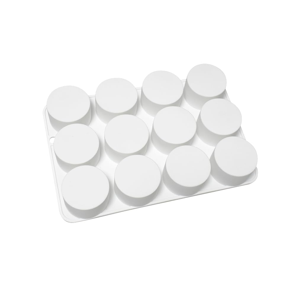 Silica Gel Mousse Cake Mold, Baker's Dessert Mousse DIY Chocolate Soap Candle Mold, 12-Cavity Cylindrical Sandwich Mold