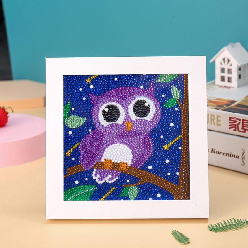 New Diy Diamond Painting Solid Wood Photo Frame Boxed Diamond Sticker Owl Cartoon Hand-Pasted Diamond Painting