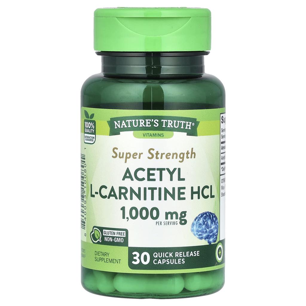 Nature'S Truth, Acetyl L-Carnitine Hcl, Super Strength, 1,000Mg, 30 Rapid Release Capsules (500Mg per Capsule)