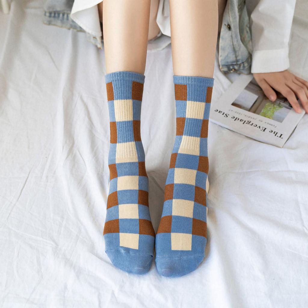 Women's  And Winter Striped Blue Plaid Sports Socks