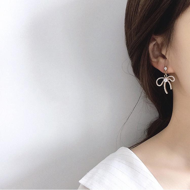 Brincos de laço Dongdaemun Coreia brincos de borla longa feminina brincos de tarraxa com pérola incrustada brincos femininos