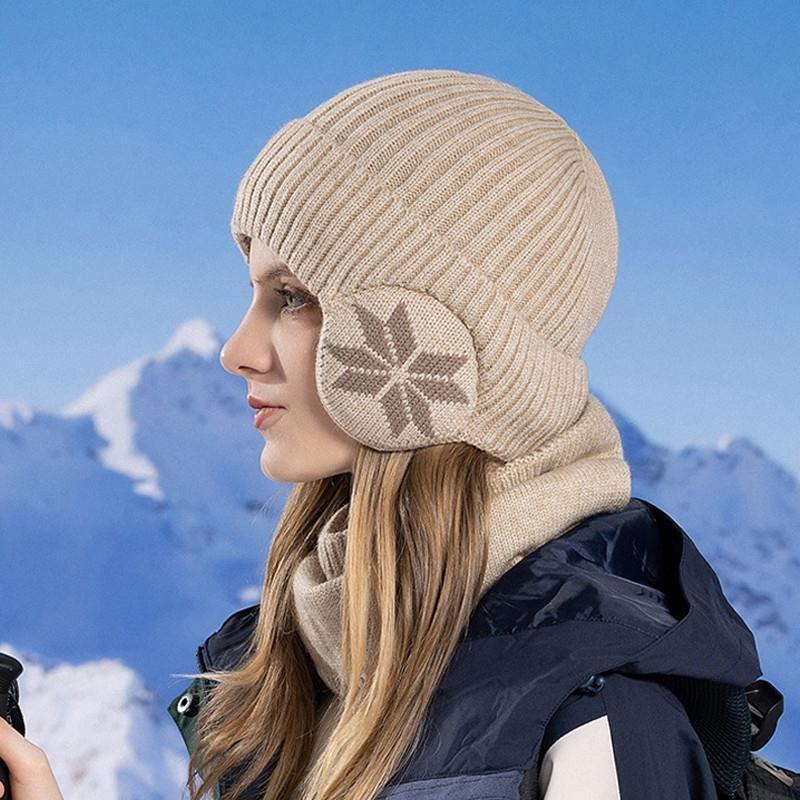 Hat Women's Fleece Thickened Winter Warm Scarf Suit Cycling Ear Protection Hat Men's Knitted Wool Hat