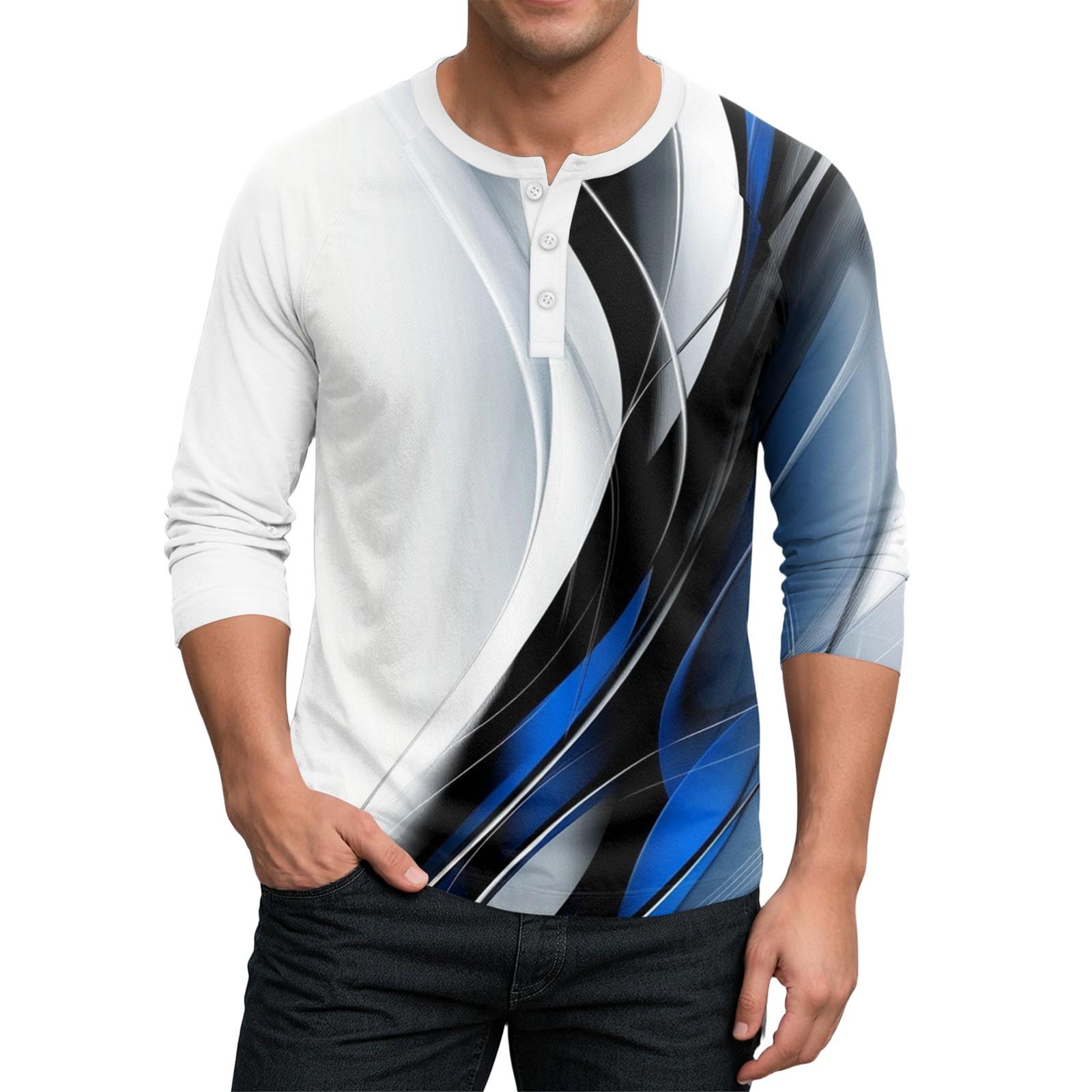 

Мужской контрастный топ реглан на пуговицах с рукавом 3/4 L синий