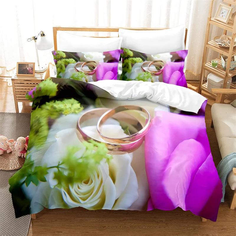 Deluxe Rose Queen Bedding Set Beautiful Flower Duvet Set Romantic Flower Three-Piece Set