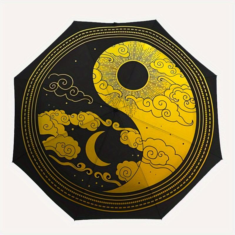 

1pc Sun Moon Automatic Open/close Folding Compact Umbrella, 8 Rib Sturdy Canopy, Lightweight Portable, Everyday Use, Gift,,110