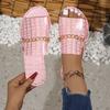 European and American large size chain flat bottom one-word slippers stone pattern open-toed beach sandals