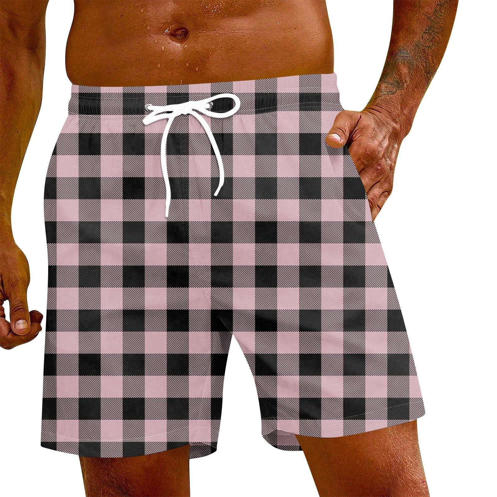 

Чоловічі модні повсякденні штани для йоги з принтом і еластичною талією, пляжні шорти L рожевий