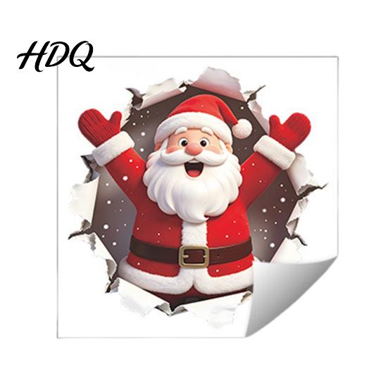 Removable Christmas Toilet Seat Decor 3D Break Wall Santa Claus Lid Sticker, Winter Snow Scene Self Adhesive Room Accents Decal, Self-Adhesive