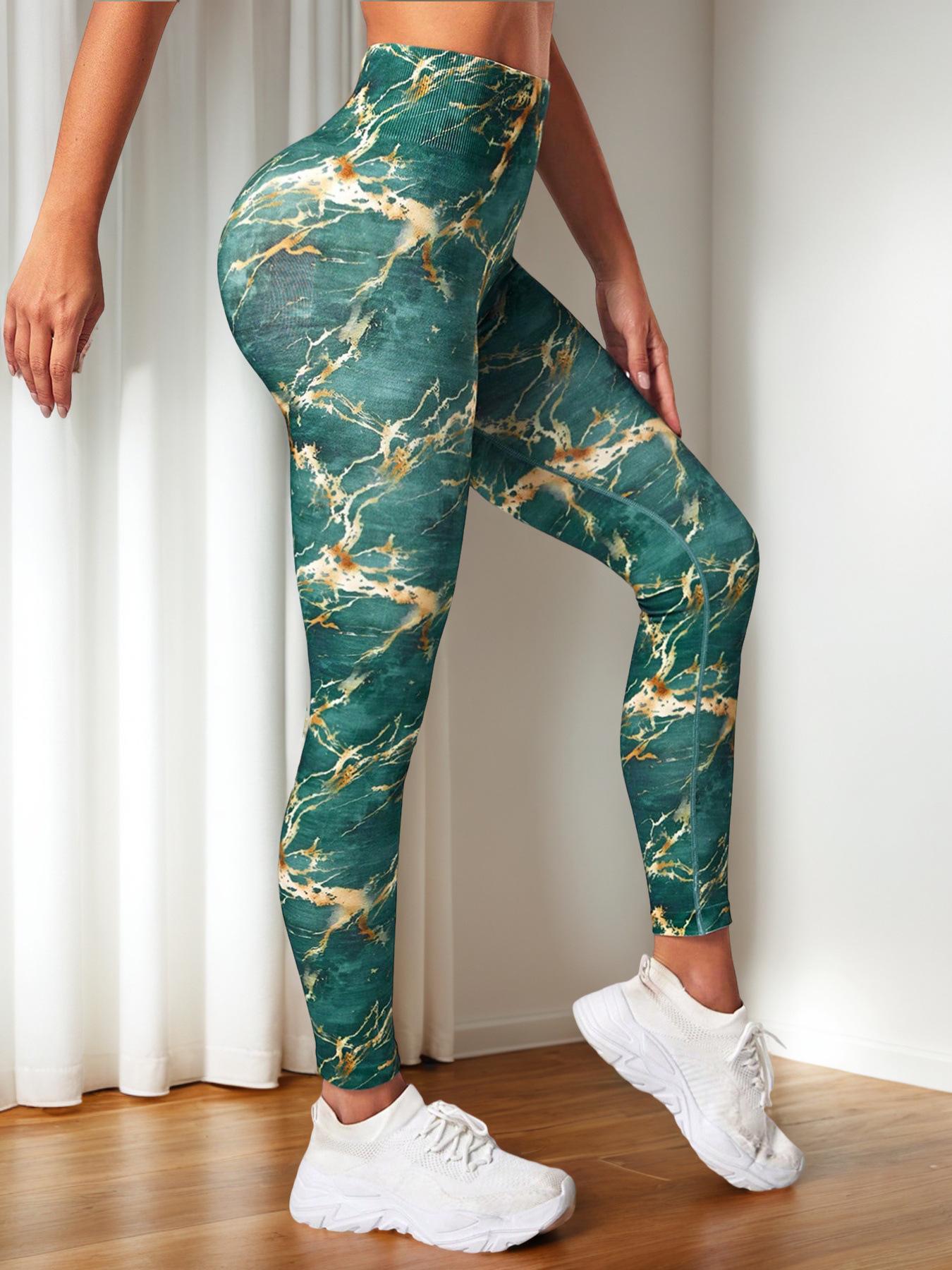 

Бесшовные персиковые леггинсы для йоги с принтом тай-дай - Фитнес-брюки с эффектом лифтинга бедер Small