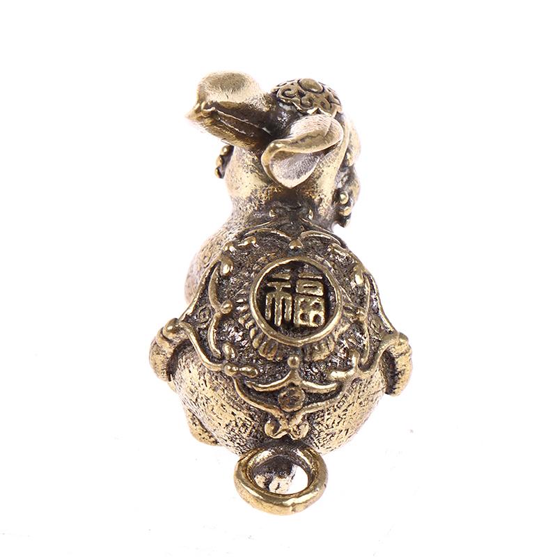 Chinese Year Antique Solid Copper Zodiac Lucky Rabbit Statue Ornament Vintage Copper Key Chain Figurine Decoration