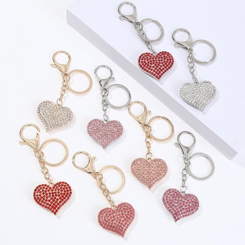 Sparkling Heart Keychain With Rhinestones Accent Zinc Alloy Design Bag Hanging Decoration For Women Gift Giving